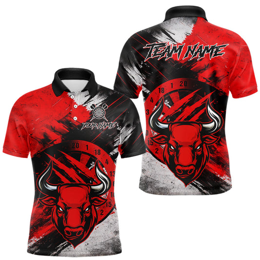 Maxcorners Custom White And Red Splatter Darts Polo & 1/4 Zip Shirt For Men Funny Bull Darts Team Jerseys