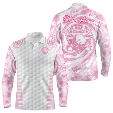 Maxcorners Mens Golf Polo Shirts Pink Tie Dye Pattern Custom White Golf Ball Golf Top Shirt For Ladies LM1903