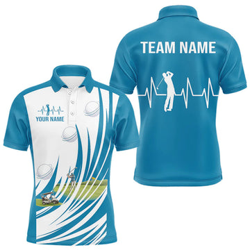 Maxcorners Mens White And Blue Golf Shirts Golf Clothing Custom White Polo Golf Shirts, Gifts For The Golfer LM2603