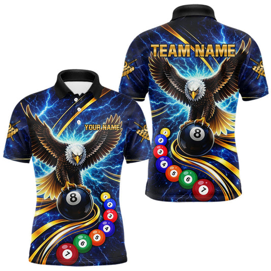 Maxcorners Thunder Lightning Blue Horror Eagle 8 Ball Pool Billiard Shirt For Men Custom Billiard Team Jersey LM2603