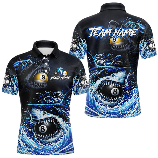 Maxcorners Funny Shark Waving Pool 8 Ball & 9 Ball Billiard Shirt For Men Personalized Ball Billiard Attire
