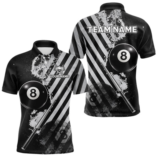 Maxcorners Black And Grey Grunge Pool 8 Ball Men Billiard Shirt Personalized Graffiti Billiard Attire