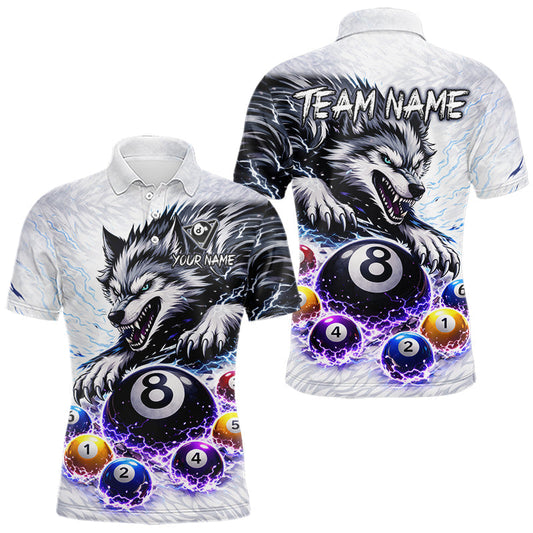 Maxcorners Funny Black-White Wolf Thunder Pool Ball Billiard Shirt For Men Custom Ball 8 Billiard Attire LM2901