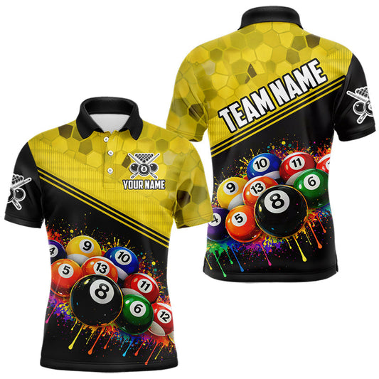 Maxcorners Custom Skull Men Billiard Shirt Personalized Ball 8 Splatter Billiard Attire Gift | White LM0101
