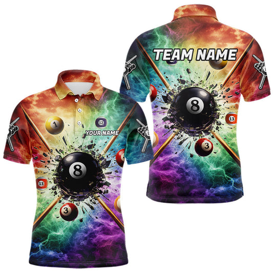 Maxcorners Personalized Crack Pool 8 Ball Men Billiard Team Shirt Colorful Thunder Billiard Attire LM0101