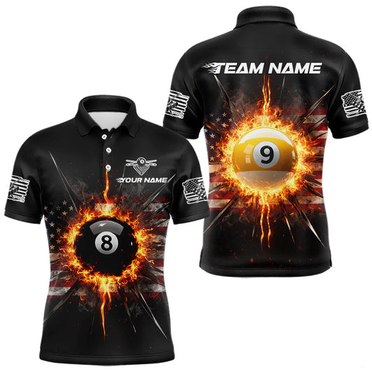 Maxcorners 8 Ball Pool 9 Ball Men Billiard Polo & 1/4-Zip Shirt Custom Patriotic Billiard Team Jersey LM1904
