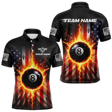 Maxcorners Flame 8 Ball Pool Men Billiard Polo & 1/4-Zip Shirt Custom US Flag Billiard Team Jersey LM1904