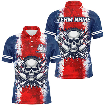 Maxcorners Personalized Bowling Shirt For Men Skull Bowling Jersey Us Flag Bowling Polo Shirt Unisex