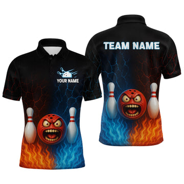 Maxcorners Custom 3D Crazy Bowling Shirt for Team Flame & Water Bowling Jersey for Men Polo & 1/4-Zip Bowling Unisex LM1203