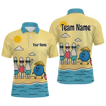 Maxcorners Summer Bowling Shirt Custom Polo Bowling Jersey Funny Bowling Pins and Ball