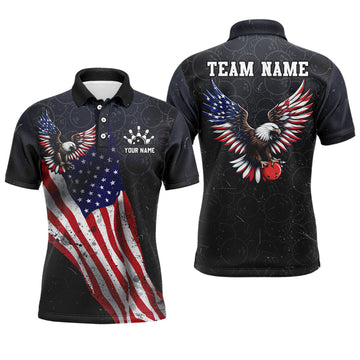 Maxcorners Personalized Us Flag Bowling Shirt Eagle Bowling Jersey Polo Shirt Bowling