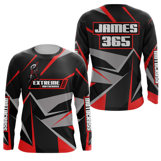 Maxcorners Red Motocross Racing Jersey Men Women Kid UPF30+ Custom Dirt Bike Shirt Off-Road Motorcycle MT2709