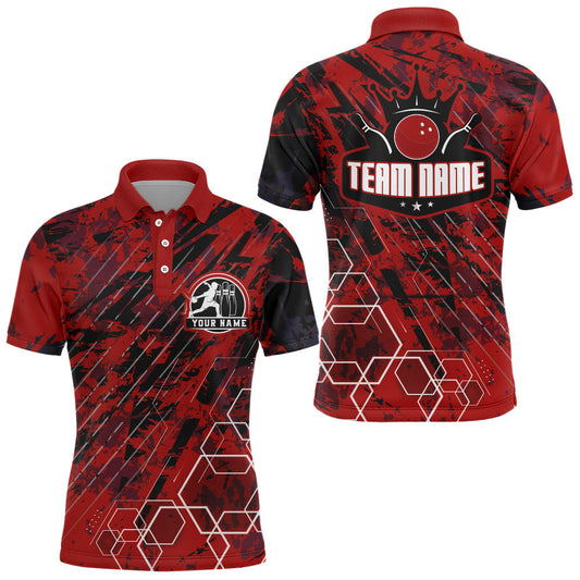 Maxcorners Custom Black&Red King Crown Bowling Shirt For Men Personalized Bowling Team Jersey Bowling Polo Shirt