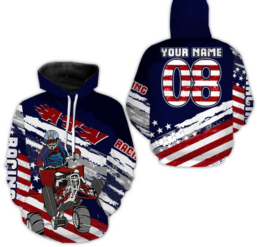 Maxcorners American Flag Quad Bike Hooded Jersey Men Women Custom ATV Motocross Hoodie Patriotic MT2709