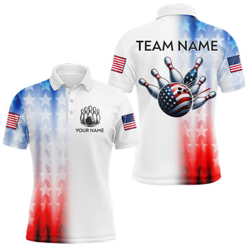 Maxcorners Patriotic Bowling Shirt Custom Bowling Jersey Men Women Team Bowling Polo 1/4 Zip Shirt