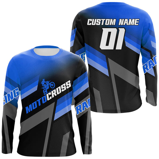 Maxcorners Motocross Racing Dirt Bike Jersey Blue Upf30+ Motorcycle Shirt For Kid Men Women MT2709