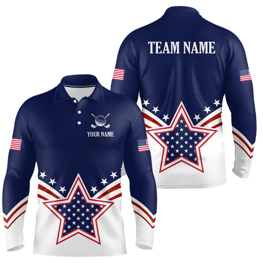 Maxcorners Custom Patriotic Golf Polo Shirt White and Blue Golf Shirts for Men Women TeamMT0306