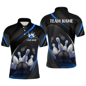 Maxcorners Blue Bowling Shirts for Men Women Team Custom Bowling Polo & Quarter Zip Shirt
