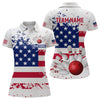 Maxcorners Patriotic Bowling Shirt Custom American Flag Bowling Shirts for Women Men Polo&1/4 Zip LM133