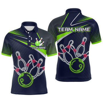 Maxcorners Custom Green&Blue Bowling Shirts for Men Women Team Bowling Polo & 1/4 Zip Shirt LM1008