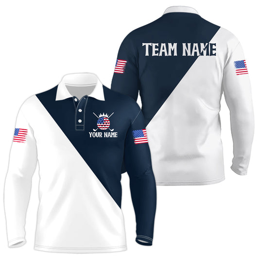 Maxcorners White and Blue Golf Polo Shirt Custom Patriotic Golf Shirts for Men Women TeamMT0306