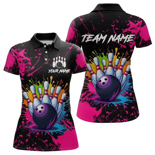 Maxcorners Custom Pink Watercolor Bowling Shirts For Men Women Team Funny Bowling Jersey 