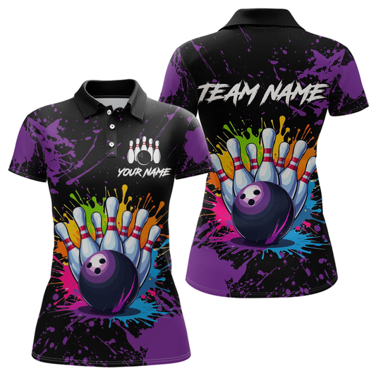 Maxcorners Custom Purple Watercolor Bowling Shirts For Men Women Team Funny Bowling Jersey 