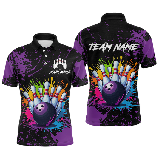 Maxcorners Custom Purple Watercolor Bowling Shirts For Men Women Team Funny Bowling Jersey 