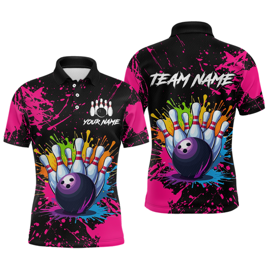 Maxcorners Custom Pink Watercolor Bowling Shirts For Men Women Team Funny Bowling Jersey 