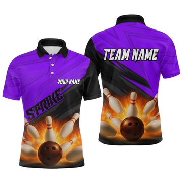 Maxcorners Custom Flaming Purple Bowling Shirts for Women Men Team Bowling Polo & Quarter Zip LM1506