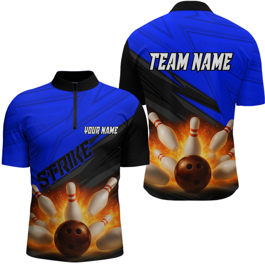 Maxcorners Custom Flaming Blue Bowling Shirts for Women Men Team Bowling Polo & Quarter Zip LM1506