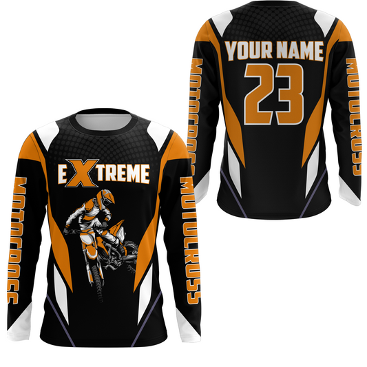 Maxcorners Motocross Racing Jersey Orange Off-road Riding Dirt Bike Shirt For Kid Men Women MT2709
