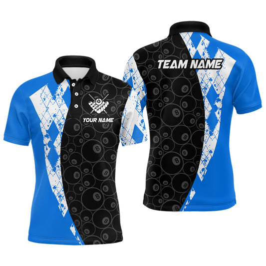 Maxcorners Blue 8 Ball Billiard Shirts for Men Billiard Team Shirts Billiard League for Polo & 1/4 Zipper LM0412