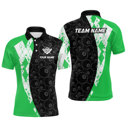 Maxcorners Green 8 Ball Billiard Shirts for Men Billiard Team Shirts Billiard League for Polo & 1/4 Zipper LM0412