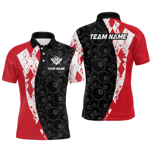 Maxcorners Red 8 Ball Billiard Shirts for Men Billiard Team Shirts Billiard League for Polo & 1/4 Zipper LM0412