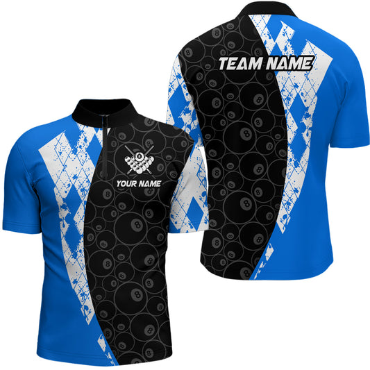 Maxcorners Blue 8 Ball Billiard Shirts for Men Billiard Team Shirts Billiard League for Polo & 1/4 Zipper LM0412