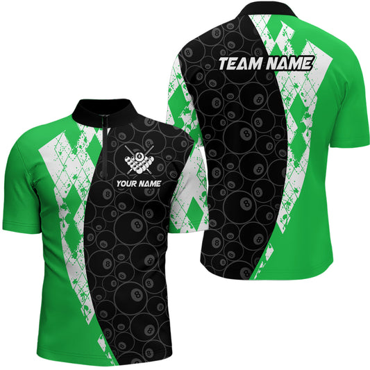 Maxcorners Green 8 Ball Billiard Shirts for Men Billiard Team Shirts Billiard League for Polo & 1/4 Zipper LM0412