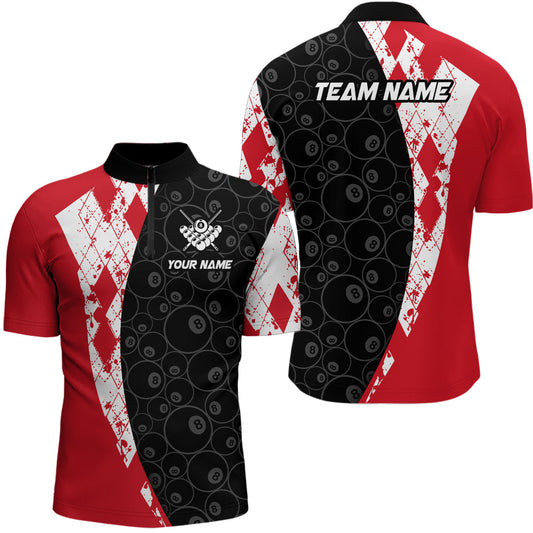 Maxcorners Red 8 Ball Billiard Shirts for Men Billiard Team Shirts Billiard League for Polo & 1/4 Zipper LM0412