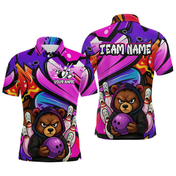 Maxcorners Custom Funny Bear Bowling Men Bowling Shirt Polo & Quarter-Zip Bowling Team Jerseys