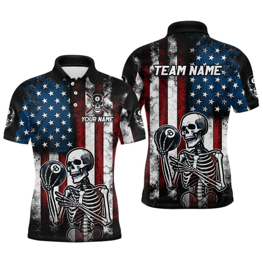 Maxcorners Custom US Skull 8 Ball Billiard Shirts for Men Billiard Team Shirts Billiard League Polo & 1/4 Zipper LM0412