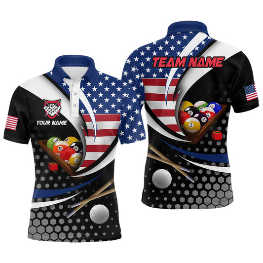 Maxcorners Custom US Flag 8 Ball Billiard Shirts for Men Billiard Team Shirts Billiard League Polo & 1/4 Zipper LM0412