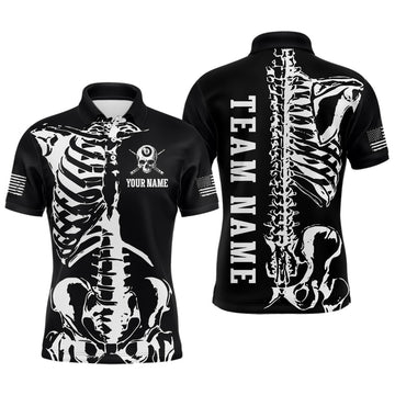 Maxcorners Custom Skull Bone 8 Ball Billiard Shirts for Men Billiard Team Jerseys Polo & 1/4 Zip Shirts MT1706