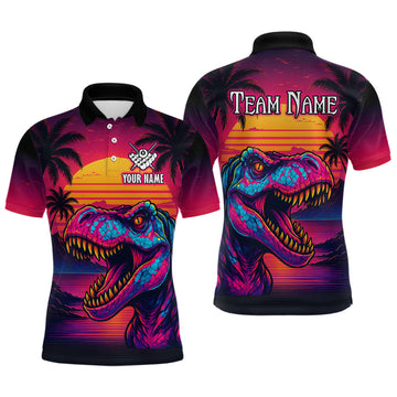 Maxcorners Custom Neon Dinosaur 8 Ball Billiard Shirt for Men Polo & Quarter-Zip Billiard Team Jerseys MT2709