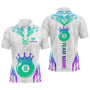 Maxcorners Custom White Neon 8 Ball Crown Billiard Shirts for Men and Team Polo & 1/4 Zip Shirts LM2206