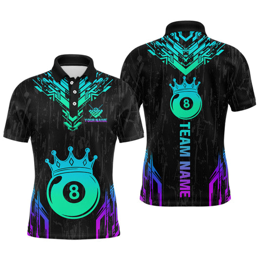 Maxcorners Custom Black Neon 8 Ball Crown Billiard Shirts for Men and Team Polo & 1/4 Zip Shirts LM2206