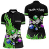Maxcorners Custom Green Flame Billiard Shirts for Men Billiard Team Jerseys Polo & 1/4 Zip Shirts MT1706