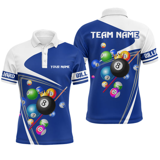 Maxcorners Custom Blue 8 Ball Crown Billiard Shirt Billiard Jersey for Men Billiard Gifts Polo & 1/4 Zip LM0412