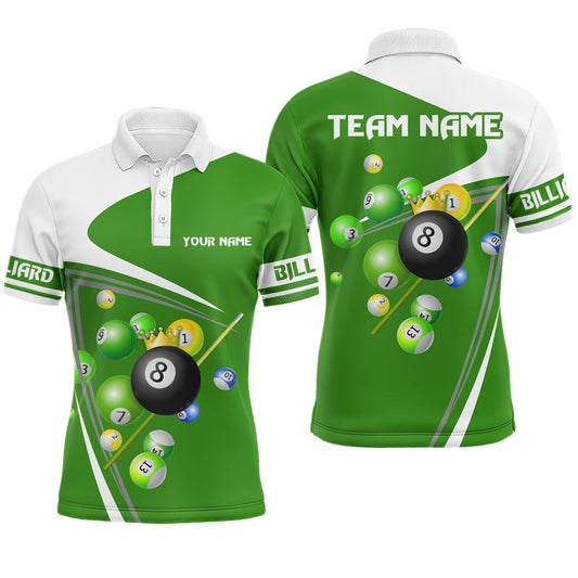 Maxcorners Custom Green 8 Ball Crown Billiard Shirt Billiard Jersey for Men Billiard Gifts Polo & 1/4 Zip LM0412