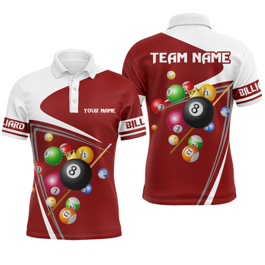 Maxcorners Custom Red 8 Ball Crown Billiard Shirt Billiard Jersey for Men Billiard Gifts Polo & 1/4 Zip LM0412