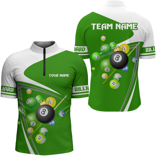 Maxcorners Custom Green 8 Ball Crown Billiard Shirt Billiard Jersey for Men Billiard Gifts Polo & 1/4 Zip LM0412